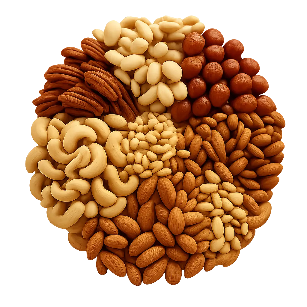 Assorted mixed nuts showcasing key nutrients supporting Striction D health benefits